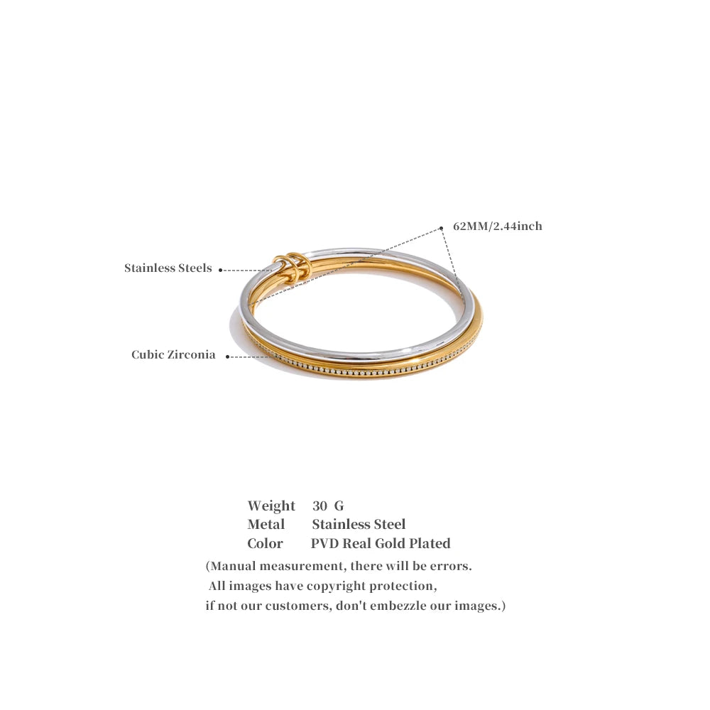 62Mm Popular Stainless Steel Double Layer round Stacking Bracelet Bangle Stainless Steel Zirconia Minimalist Jewelry