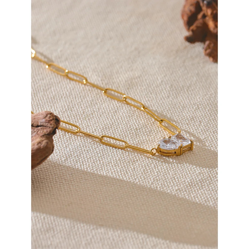 Premium AAA Cubic Zirconia Pendant Necklace Gold Color Chain Stainless Steel Geometric High Quality Jewelry for Women