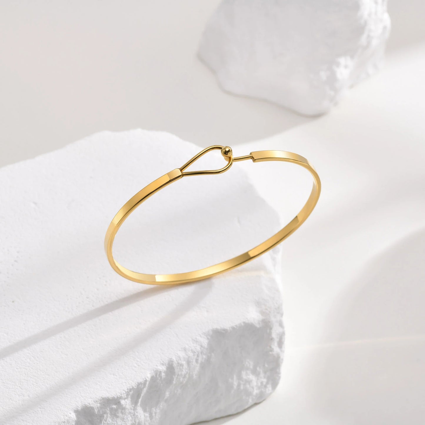 Women Bangle Bracelet Stainless Steel,Thin Gold Plated Bar Bracelet,Minimalist Jewelry