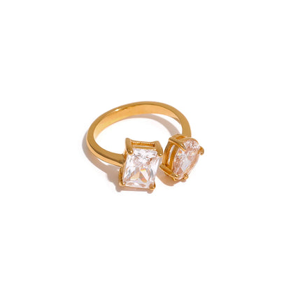 Waterproof Fashion Stainless Steel Pink Green Cubic Zirconia Adjustable Open Ring Gold Color Unique Bling Charm Jewelry