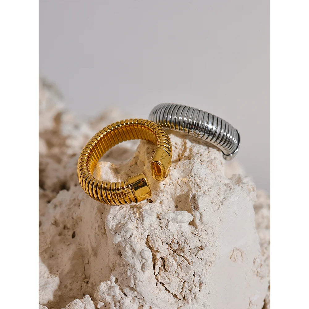 Fashion Stainless Steel round Elastic Open Ring Minimalist 18K PVD Plated Metal Classic Texture Jewelry Anillo Bijoux