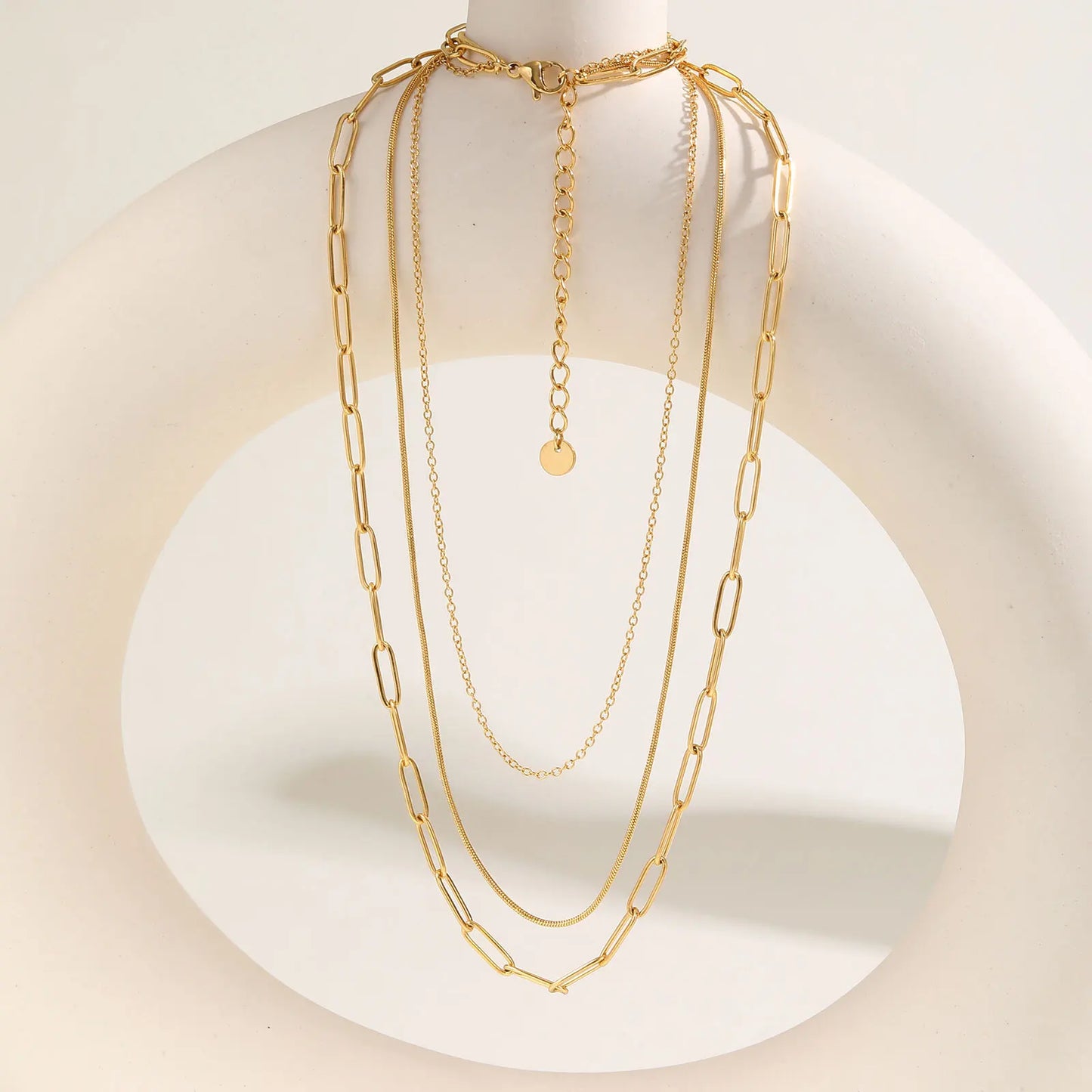 Stainless Steel Triple Layer Necklaces, Gold Plated Women Stackable Necklace Set Jewelry