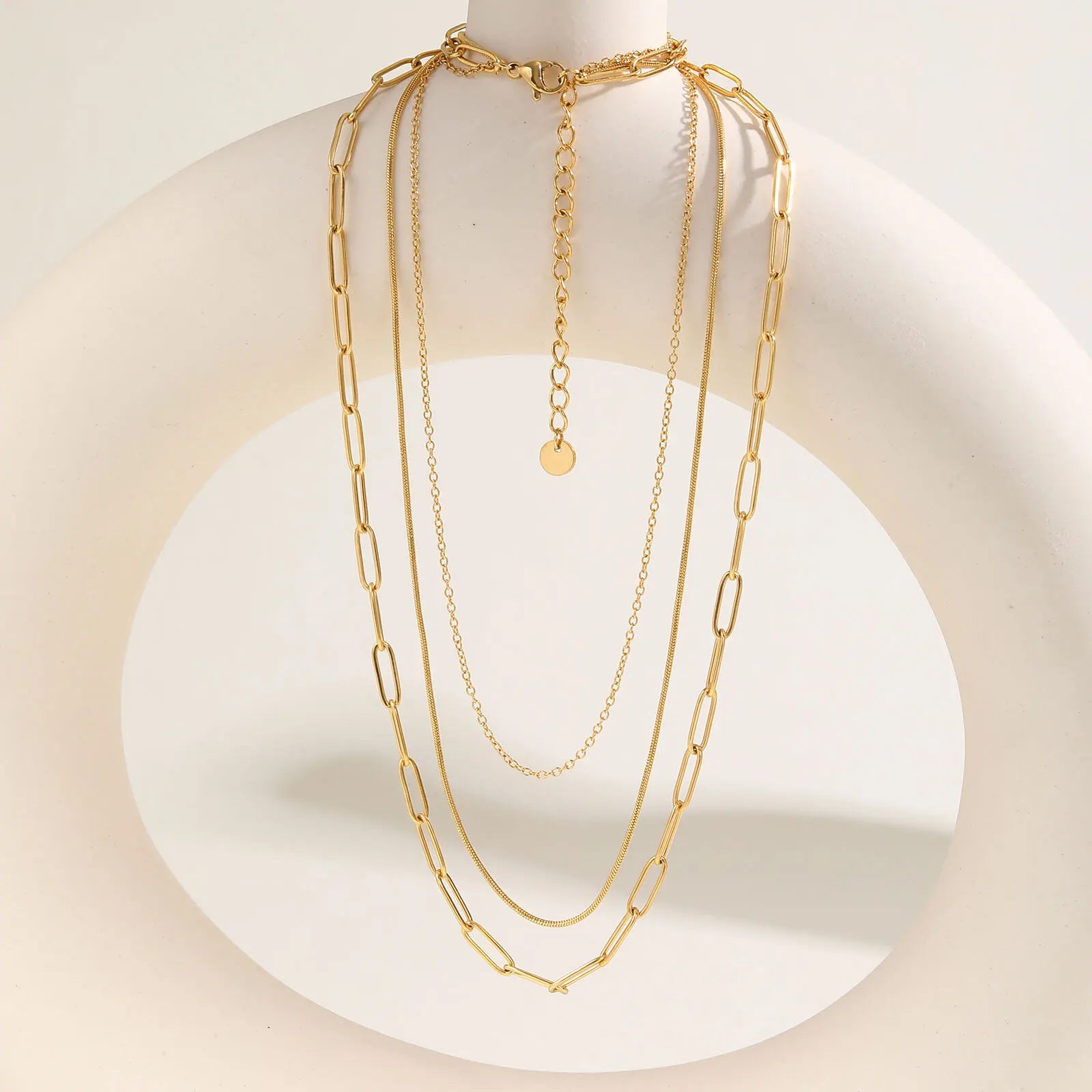 Stainless Steel Triple Layer Necklaces, Gold Plated Women Stackable Necklace Set Jewelry