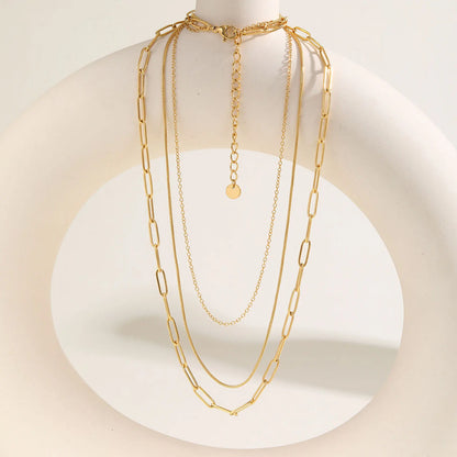 Stainless Steel Triple Layer Necklaces, Gold Plated Women Stackable Necklace Set Jewelry