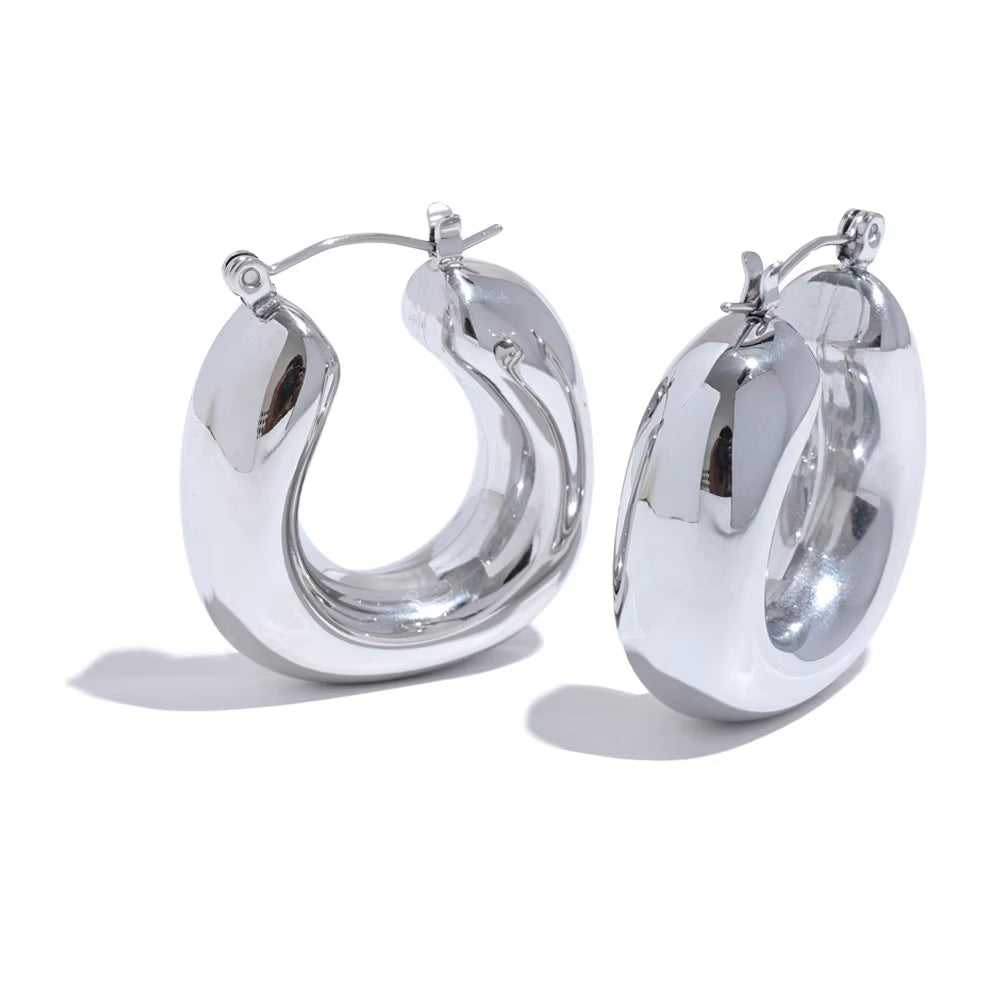 High Quality Stainless Steel round Geometric Chunky Hoops Earrings for Women Charm Metal Simple Fashion Jewelry Waterproof