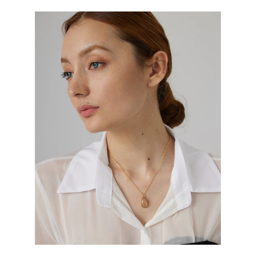Stainless Steel Crystal Green Purple Natural Stone Pendant Simple Necklace Fashion Women Waterdrop Charm Collar Jewelry