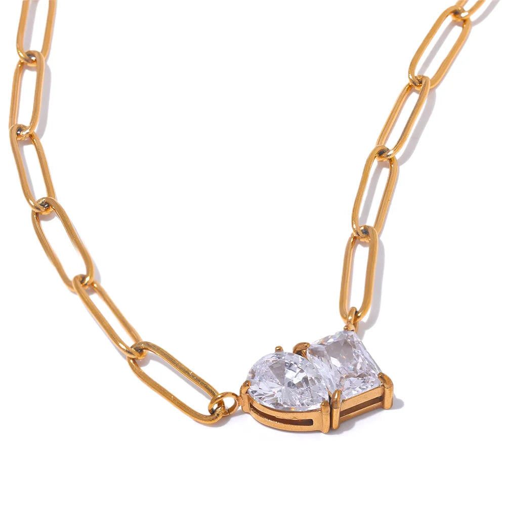 Premium AAA Cubic Zirconia Pendant Necklace Gold Color Chain Stainless Steel Geometric High Quality Jewelry for Women