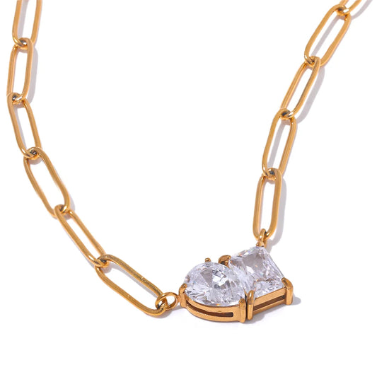 Premium AAA Cubic Zirconia Pendant Necklace Gold Color Chain Stainless Steel Geometric High Quality Jewelry for Women