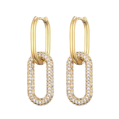 New Gold Color round Stainless Steel Hoop Earrings Zirconia Copper Oval Rectangle Earrings for Women Ear Clasp Jewelry