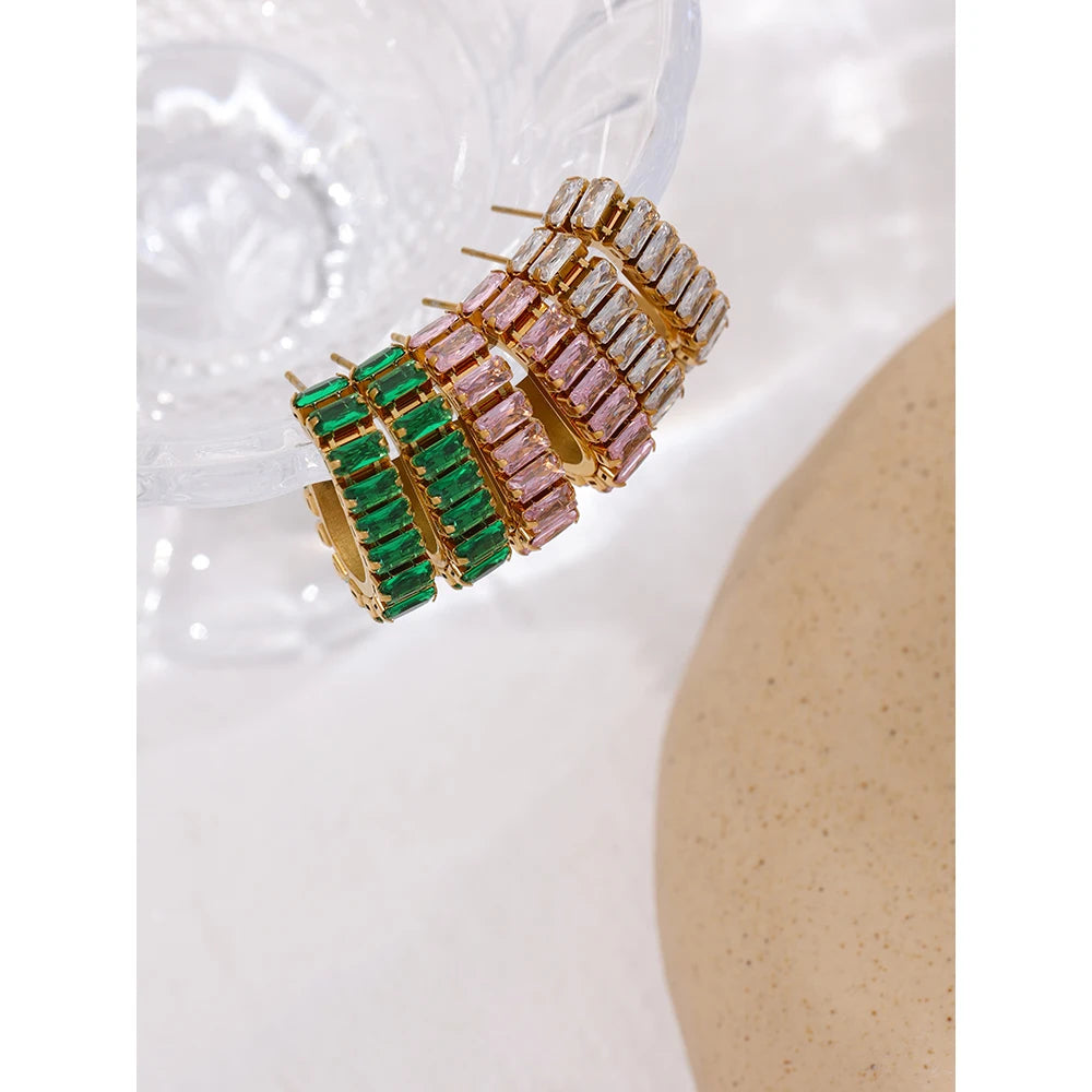 316L Stainless Steel Geometric Earrings Delicate Cubic Zirconia Earrings Jewelry Joyería Acero Inoxidable Mujer Gift