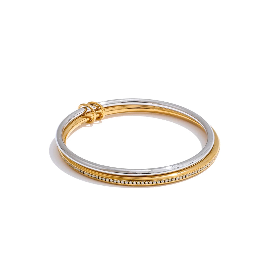 62Mm Popular Stainless Steel Double Layer round Stacking Bracelet Bangle Stainless Steel Zirconia Minimalist Jewelry