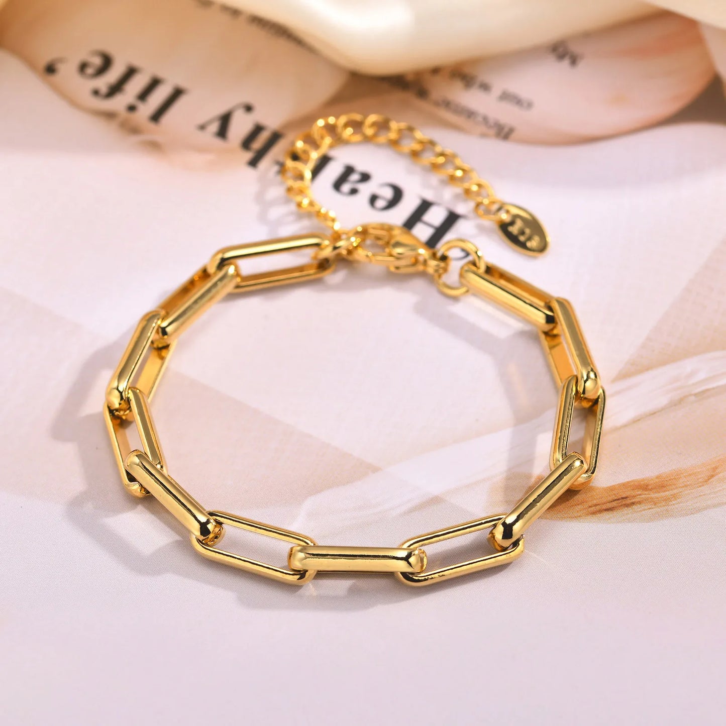 6Mm Paperclip Chain Bracelet 18K Gold Plated Stainless Steel Link Adjustable Stackable Jewelry for Women Girls Gift