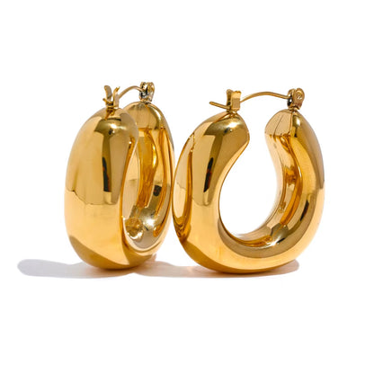 High Quality Stainless Steel round Geometric Chunky Hoops Earrings for Women Charm Metal Simple Fashion Jewelry Waterproof