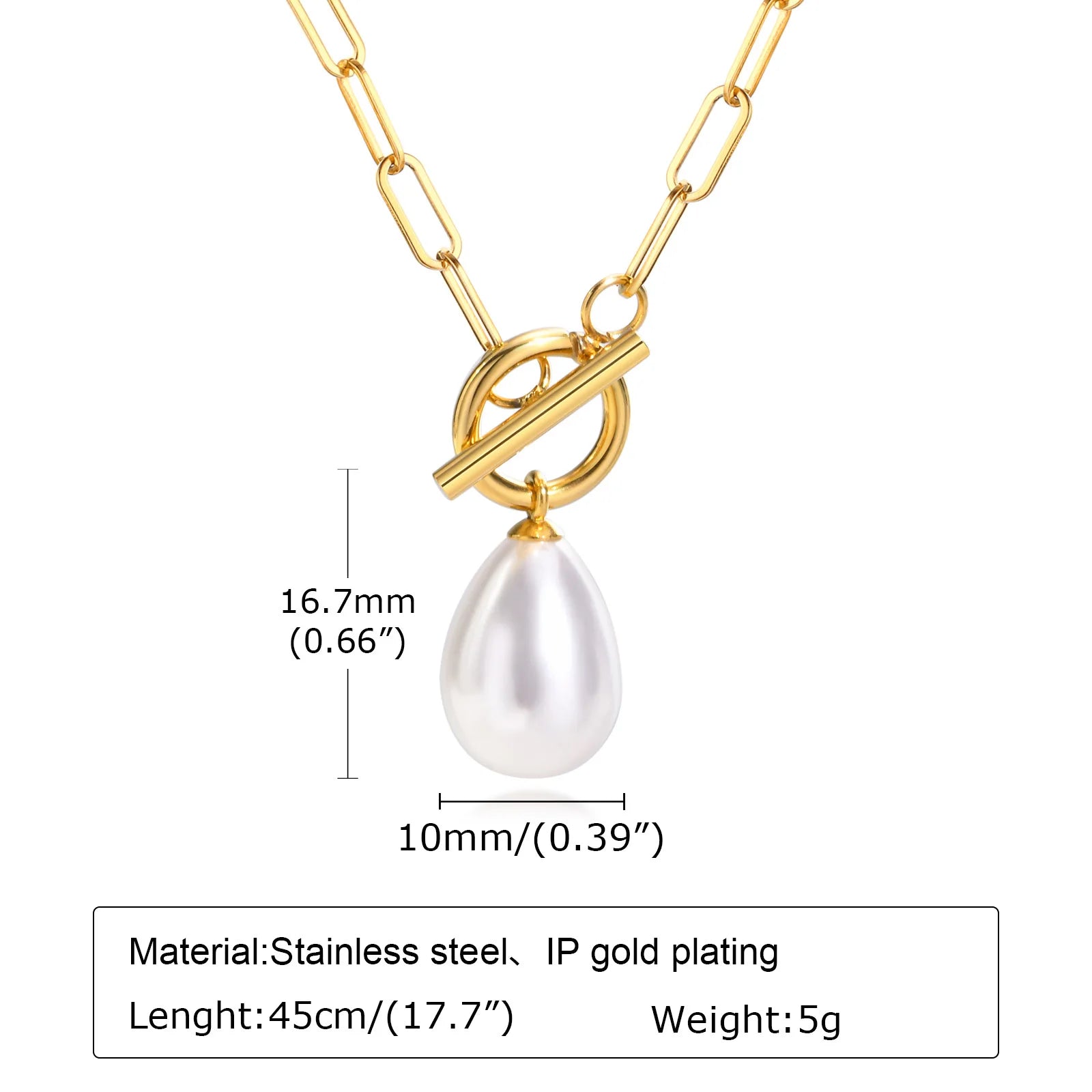 Mini Pearl Toggle Necklace for Women, Pearls Pendant, Stainless Steel Paperclip Chain Bridesmaid Gift