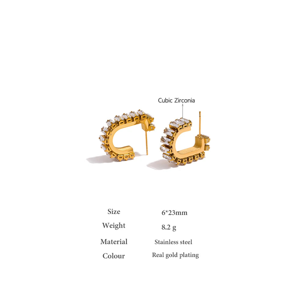 316L Stainless Steel Geometric Earrings Delicate Cubic Zirconia Earrings Jewelry Joyería Acero Inoxidable Mujer Gift