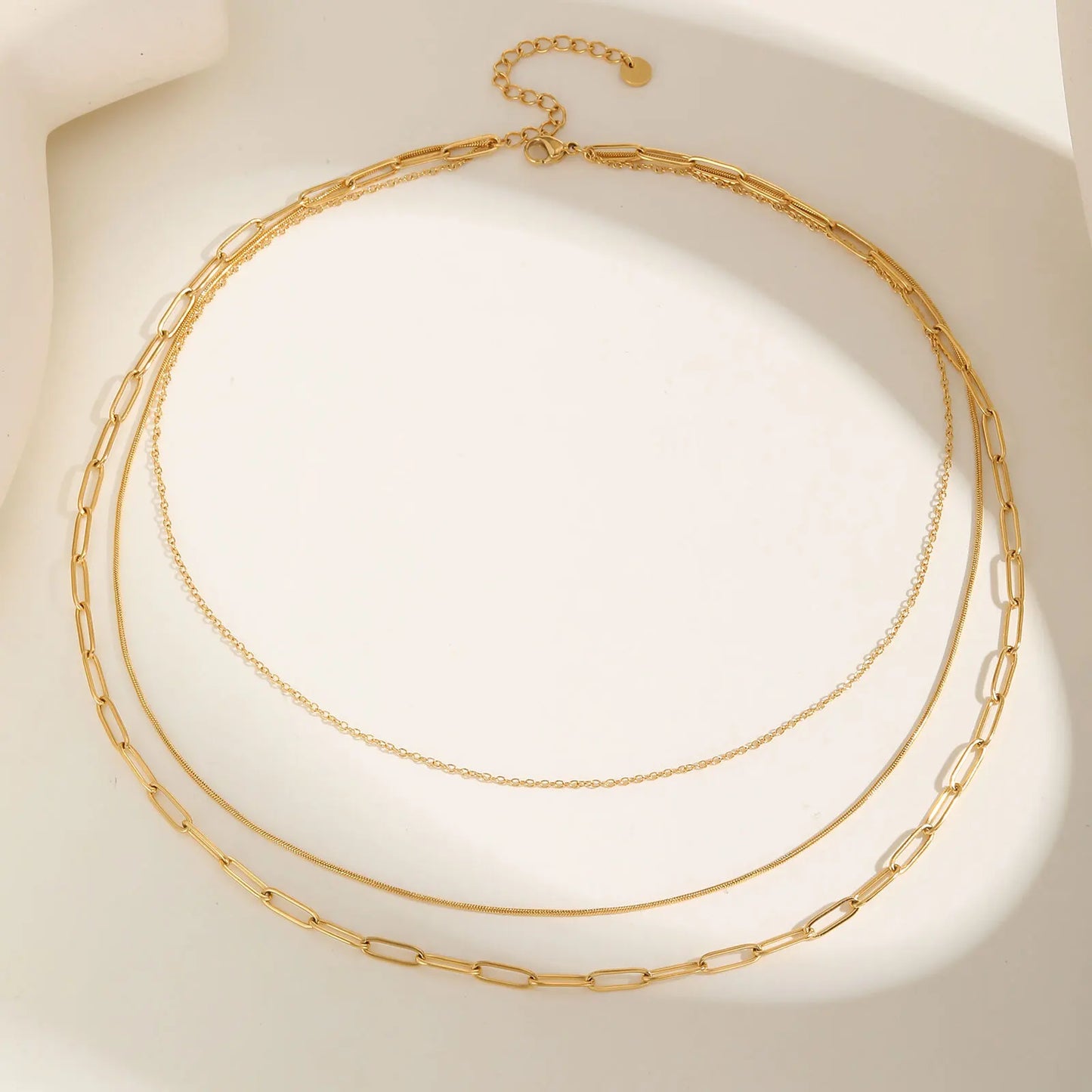 Stainless Steel Triple Layer Necklaces, Gold Plated Women Stackable Necklace Set Jewelry