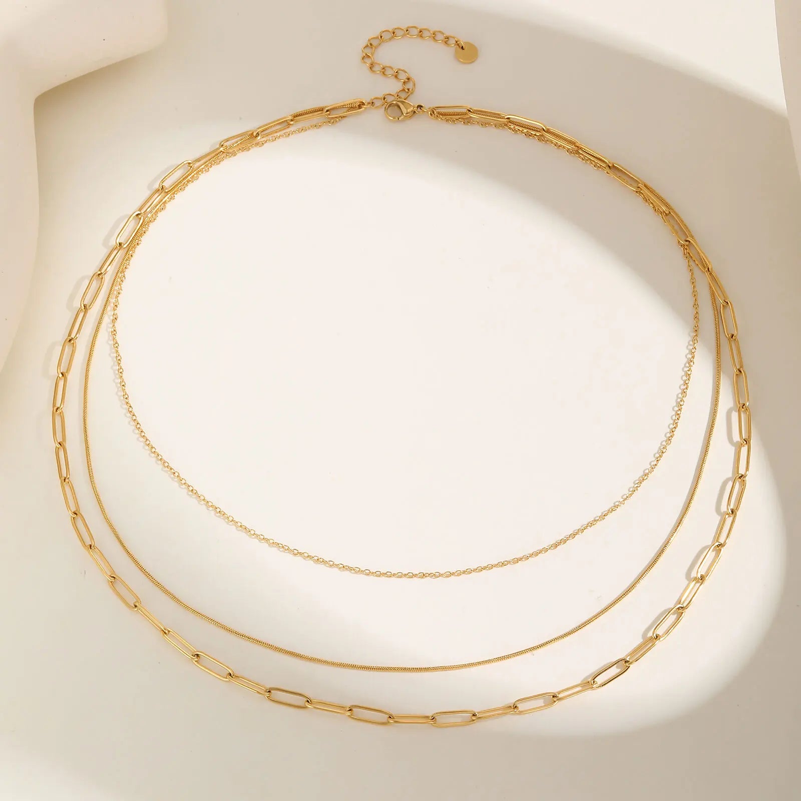 Stainless Steel Triple Layer Necklaces, Gold Plated Women Stackable Necklace Set Jewelry