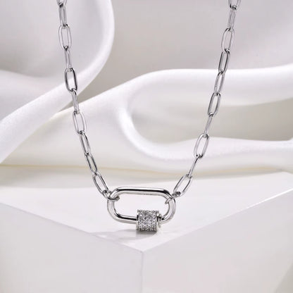 Pave Zircon Pin Pendant Neckalce for Women, Adjustable Stainless Steel Paperclip Chain Wholesale Jewelry