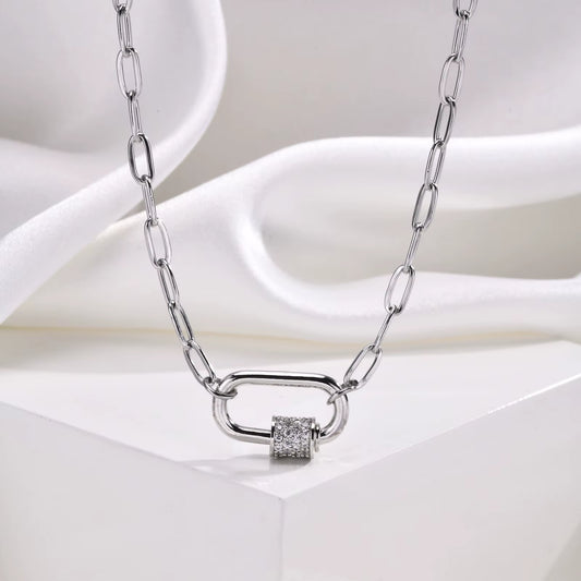 Pave Zircon Pin Pendant Neckalce for Women, Adjustable Stainless Steel Paperclip Chain Wholesale Jewelry