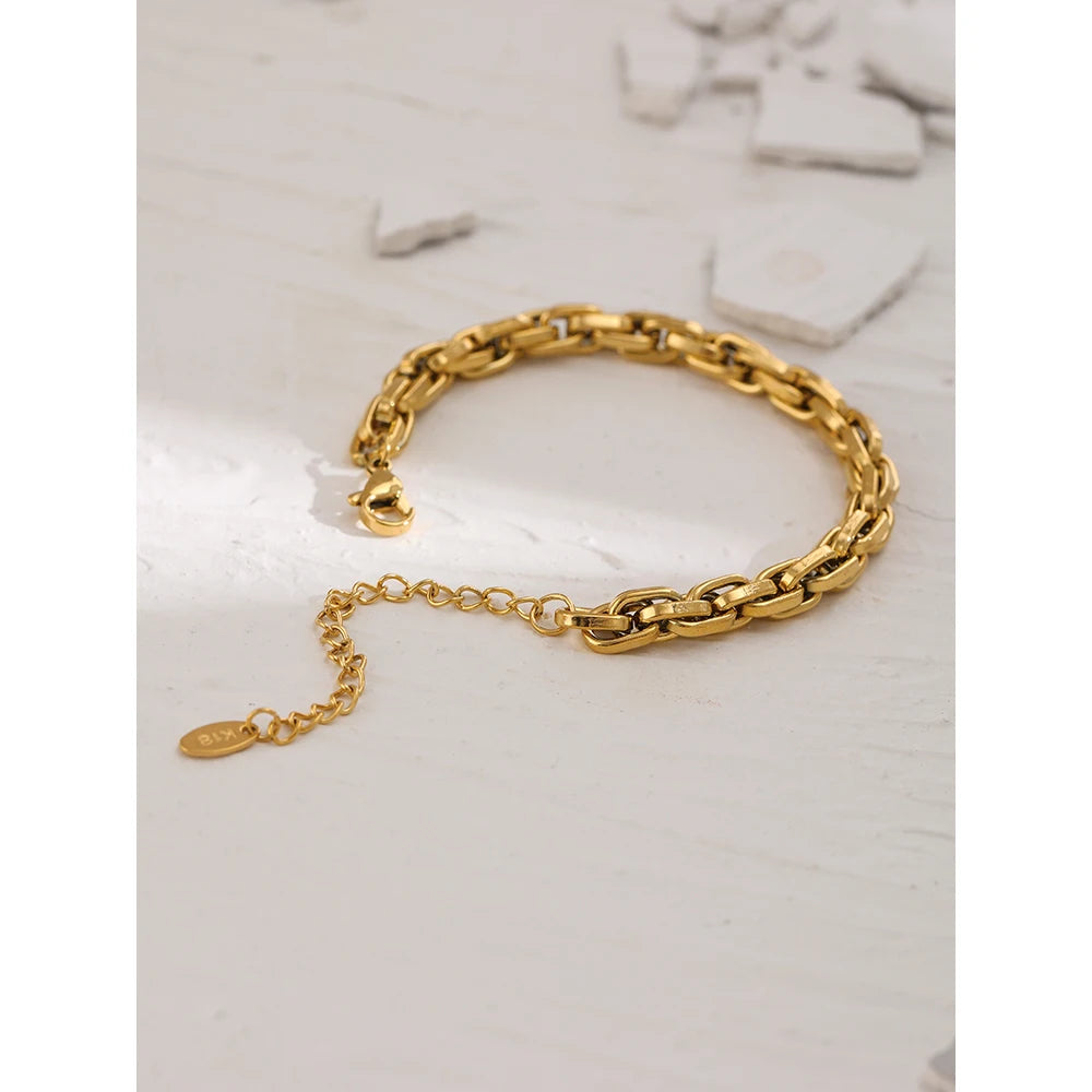 New Stainless Steel Chain Bracelet High Quality Metal Texture 18 K PVD Plated Charm Bracelet for Women Party Girls Gift