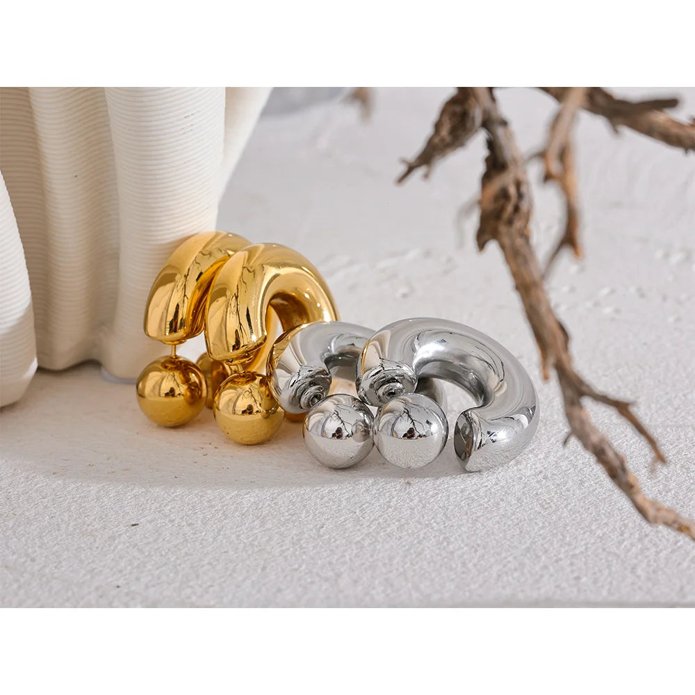 Stainless Steel C Shape round Chunky Unusual Earrings Jewelry Waterproof Metal Texture Attractive Women Accessories Gift