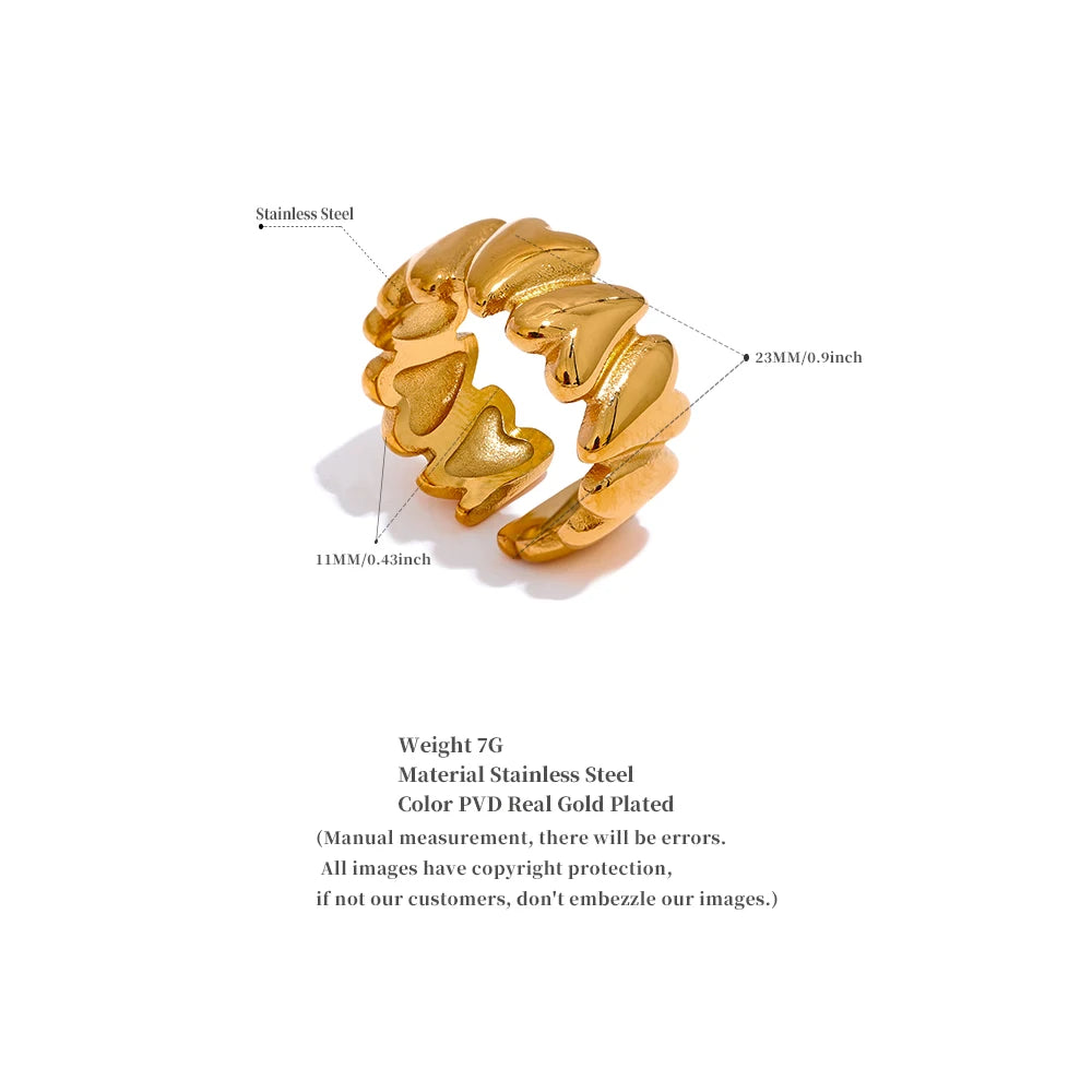 Stainless Steel Golden Heart Love Open Ring for Women Metal Texture Trendy Romantic Jewelry Bijoux Femme Party Gift
