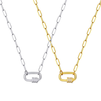 Pave Zircon Pin Pendant Neckalce for Women, Adjustable Stainless Steel Paperclip Chain Wholesale Jewelry