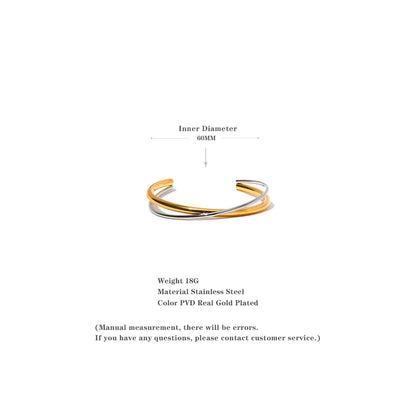 Waterproof 18K Gold Plated Geometric Stainless Steel Double Color Cuff Bracelet Bangle Statement Charm Texture Jewelry New