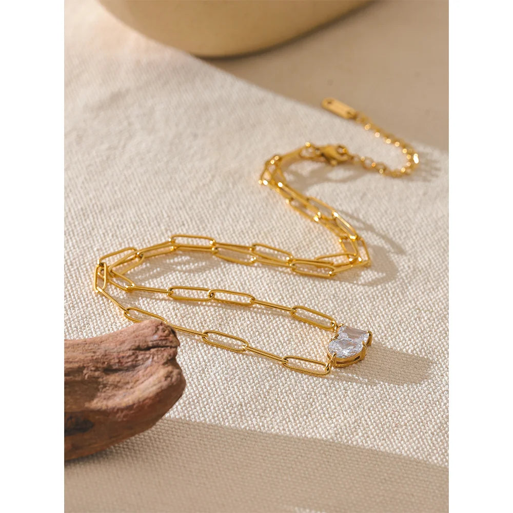 Premium AAA Cubic Zirconia Pendant Necklace Gold Color Chain Stainless Steel Geometric High Quality Jewelry for Women