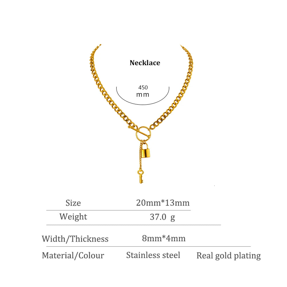 New 316L Stainless Steel Jewelry Punk Metal Lock Pendant Necklace Minimalist 18 K Plated Chain Подвеска Necklace Gala