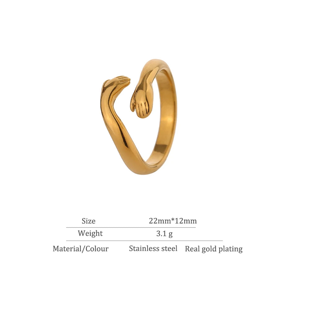 New Design Embrace Ring Stainless Steel Jewelry Women 18 K Plated Metal Texture Gold Occident Accessories Кольцо Женское
