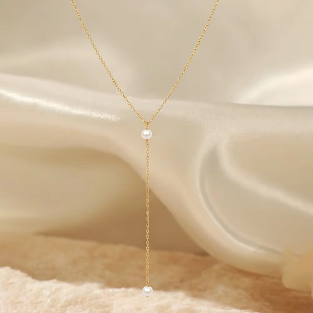 Exquisite Imitation Pearl Pendant Y-Shaped Necklace for Women Stainless Steel Fashionable Light Luxury Collarbone Chain