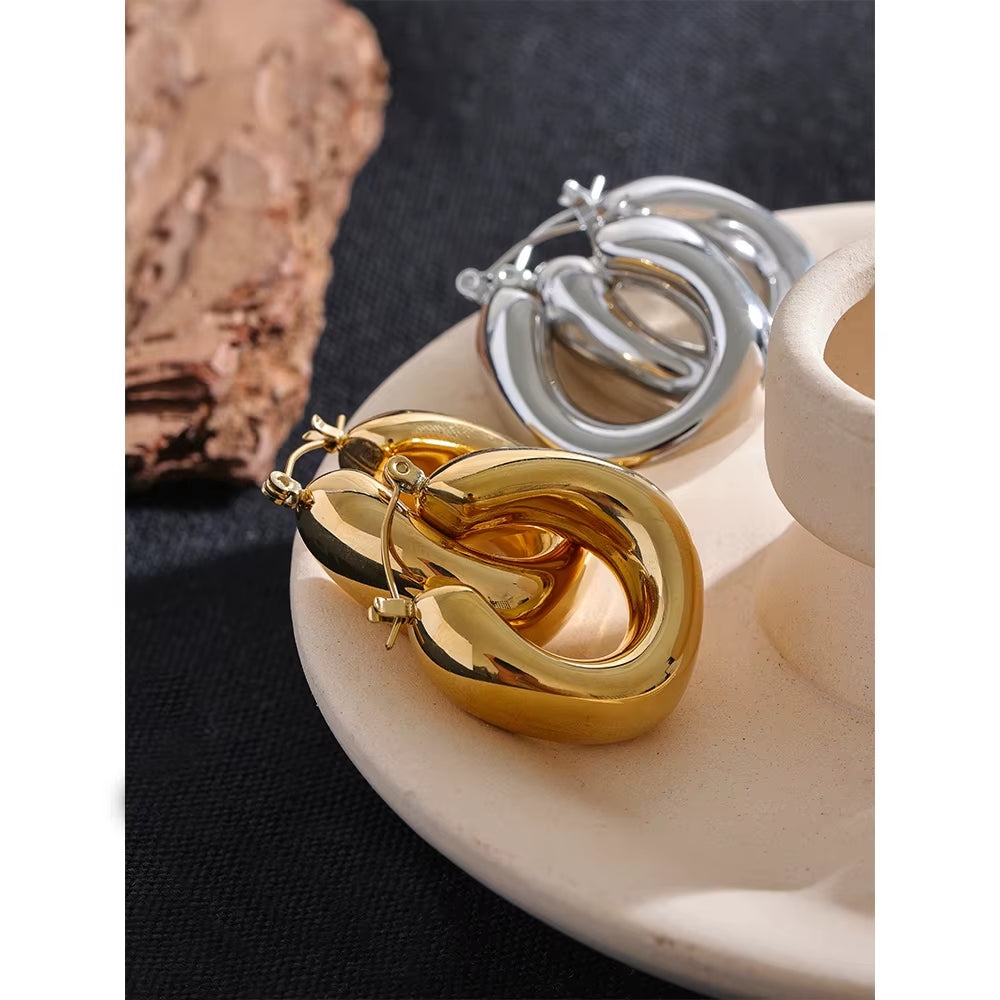 High Quality Stainless Steel round Geometric Chunky Hoops Earrings for Women Charm Metal Simple Fashion Jewelry Waterproof