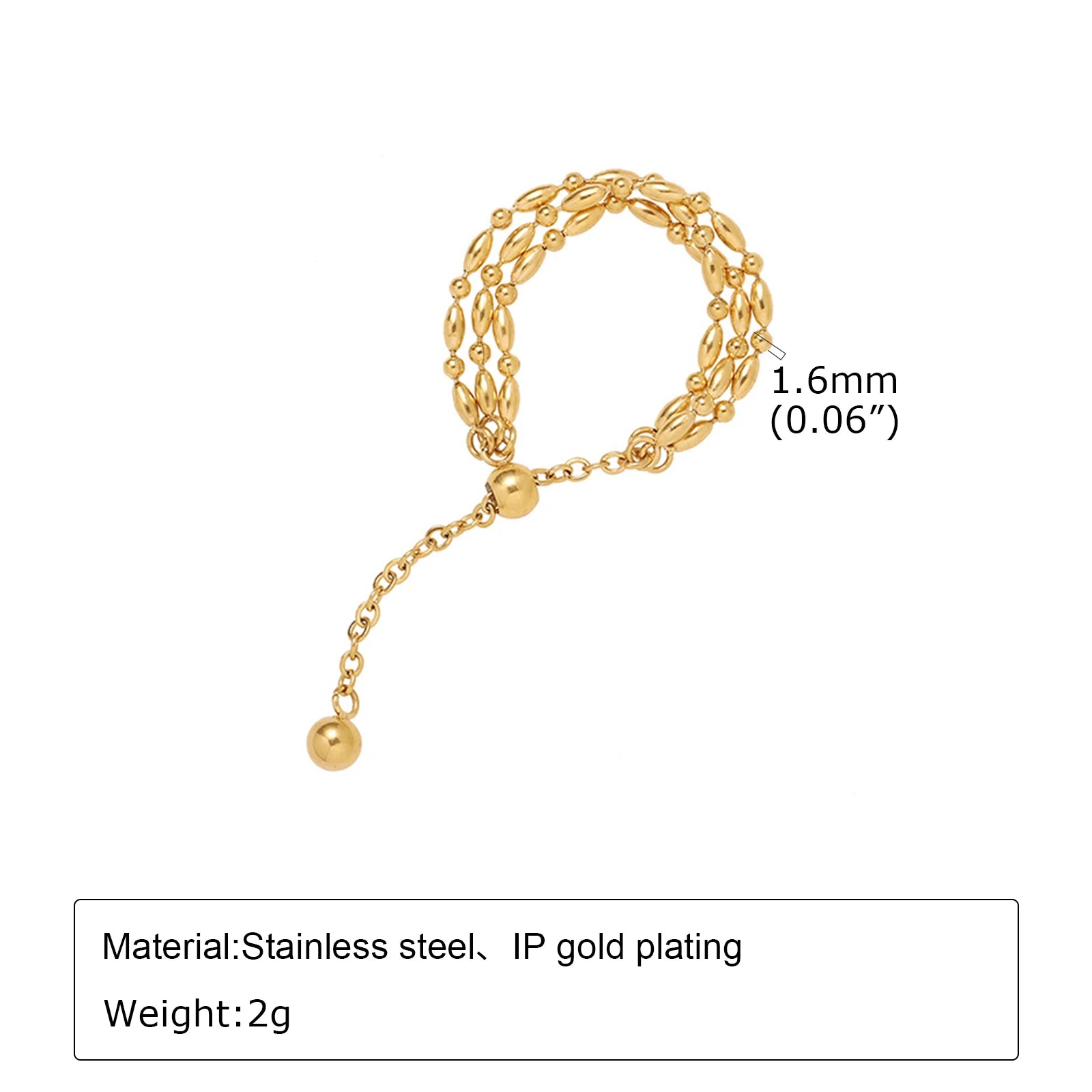 Adjustment Multilayer Chain Ring for Women, Stainless Steel 18K Gold Plated Non-Fading Geometric Jewelry US Size 7 to 12