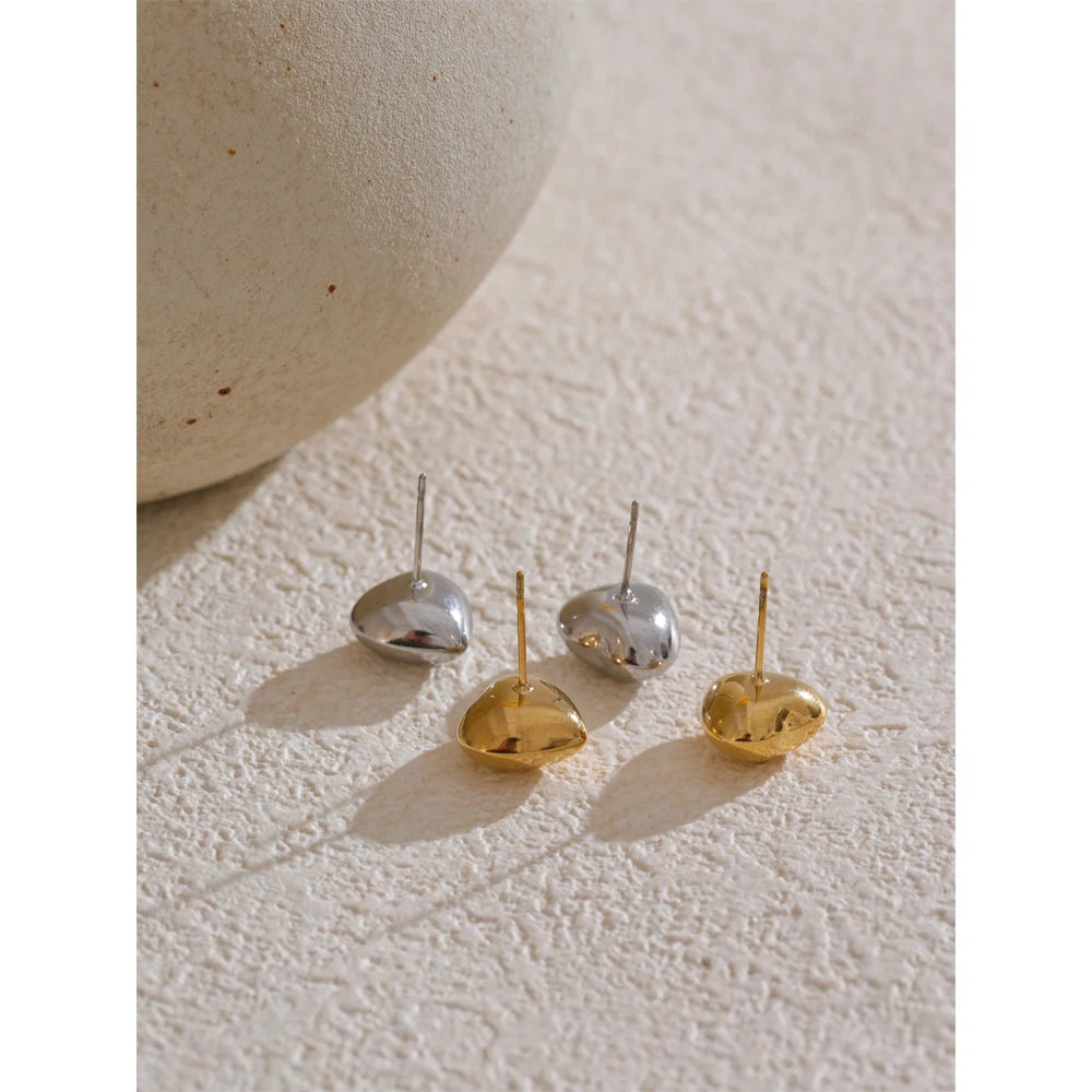Chunky Hollow Heart Small Stud Earrings Daily Jewelry 316L Glossy Smooth Tarnish Resistant Fashion Charm Accessories Gift