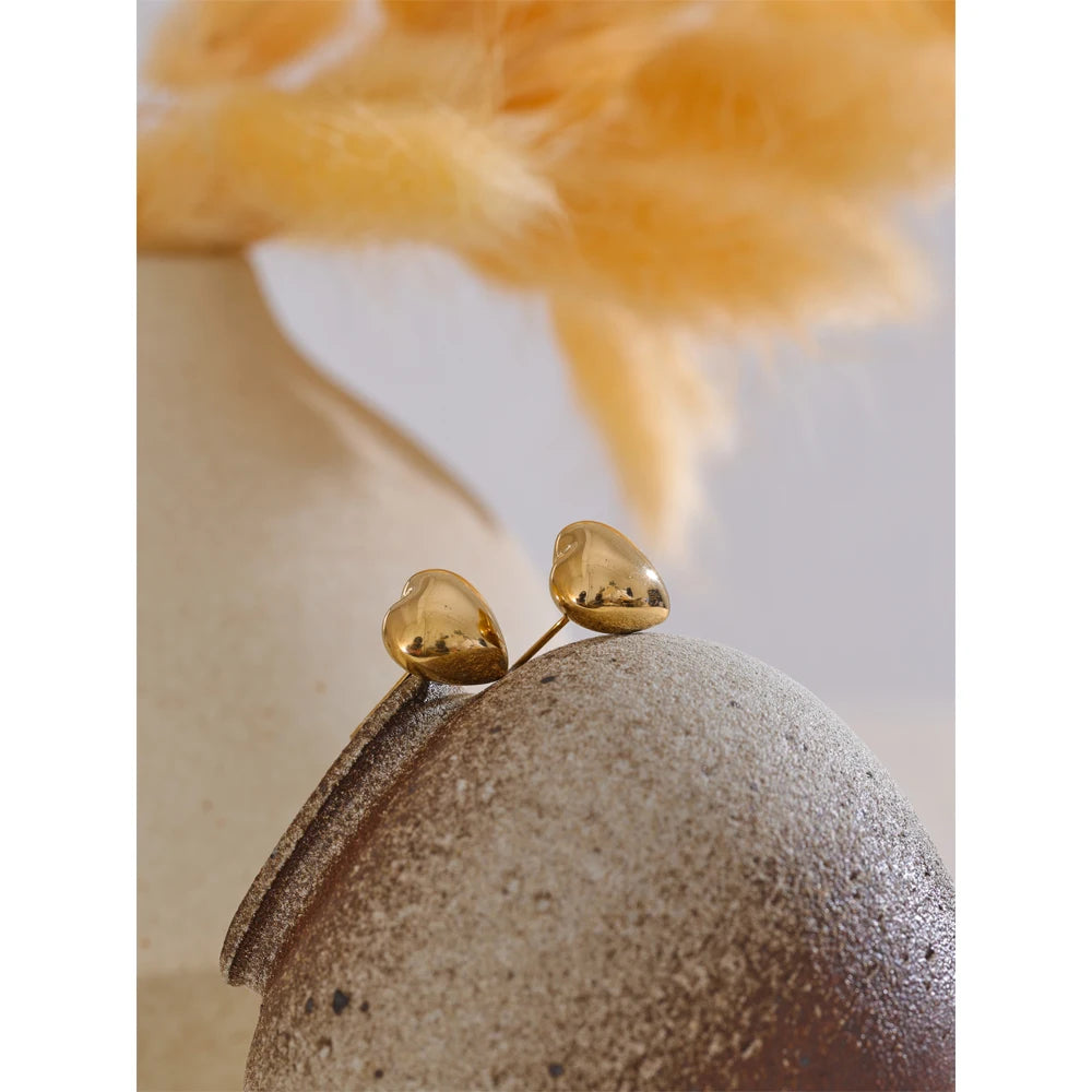 Chunky Hollow Heart Small Stud Earrings Daily Jewelry 316L Glossy Smooth Tarnish Resistant Fashion Charm Accessories Gift