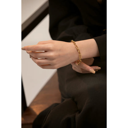 New Stainless Steel Golden Bracelet Jewelry Charm Metal Texture 14 K Plated Geometric Wrist for Women Bijoux Accessories