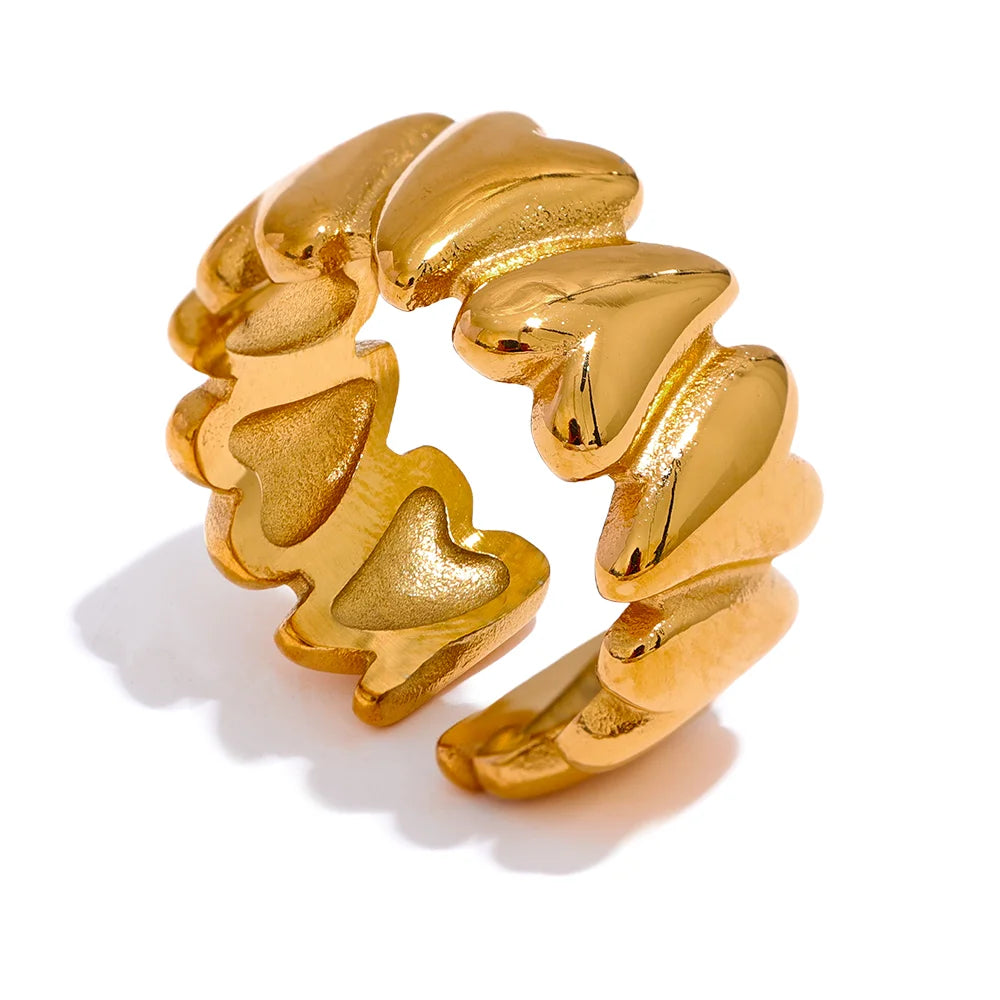 Stainless Steel Golden Heart Love Open Ring for Women Metal Texture Trendy Romantic Jewelry Bijoux Femme Party Gift