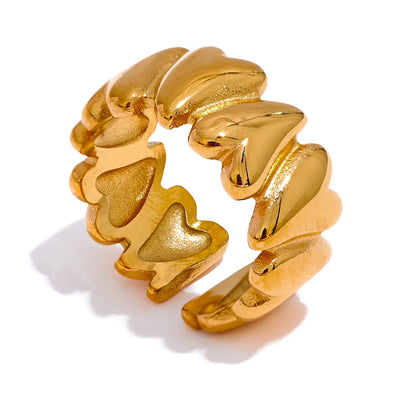 Stainless Steel Golden Heart Love Open Ring for Women Metal Texture Trendy Romantic Jewelry Bijoux Femme Party Gift
