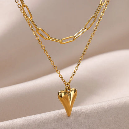 Heart Pendant Necklace for Women Girls 316L Stainless Steel Choker Necklaces Aesthetic Handmade Jewelry Accessories Free Gifts