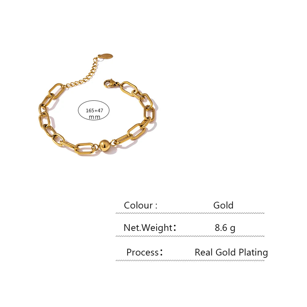 New Stainless Steel Golden Bracelet Jewelry Charm Metal Texture 14 K Plated Geometric Wrist for Women Bijoux Accessories