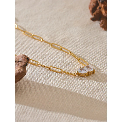 Premium AAA Cubic Zirconia Pendant Necklace Gold Color Chain Stainless Steel Geometric High Quality Jewelry for Women