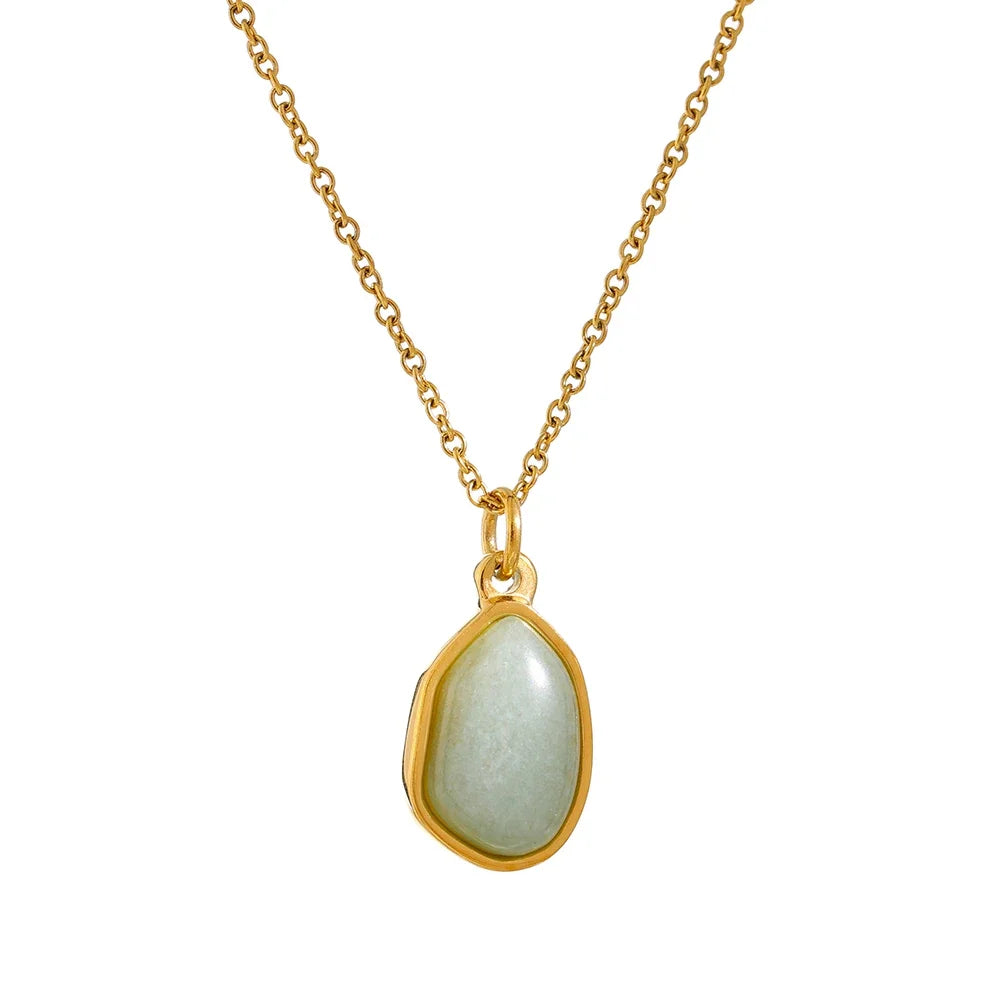 Stainless Steel Crystal Green Purple Natural Stone Pendant Simple Necklace Fashion Women Waterdrop Charm Collar Jewelry