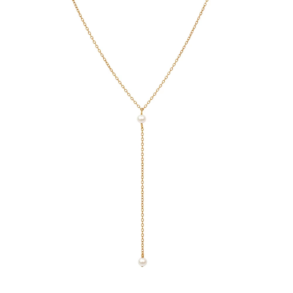 Exquisite Imitation Pearl Pendant Y-Shaped Necklace for Women Stainless Steel Fashionable Light Luxury Collarbone Chain