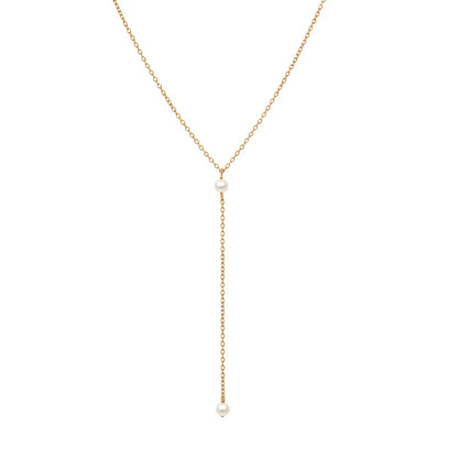 Exquisite Imitation Pearl Pendant Y-Shaped Necklace for Women Stainless Steel Fashionable Light Luxury Collarbone Chain