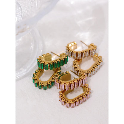 316L Stainless Steel Geometric Earrings Delicate Cubic Zirconia Earrings Jewelry Joyería Acero Inoxidable Mujer Gift