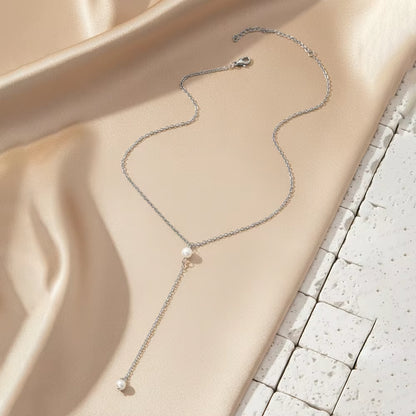 Exquisite Imitation Pearl Pendant Y-Shaped Necklace for Women Stainless Steel Fashionable Light Luxury Collarbone Chain