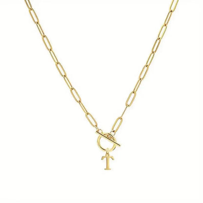 English Letter Initial Necklace 18K Gold Plated Stainless Steel OT Clasp Paper Clip Chain Necklace for Women