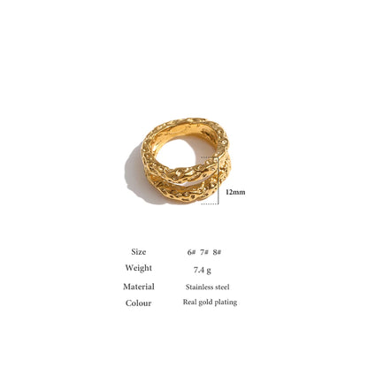 Stainless Steel round Rings for Women Gold Texture Metal 18 K Plated Statement Trendy Jewelry Bagues Pour Femme Gift