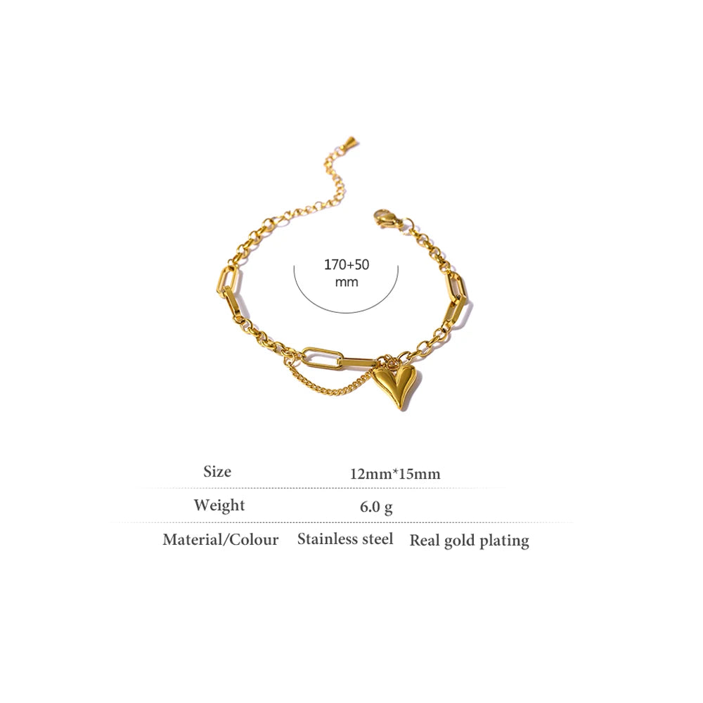 Trendy Heart Double Layered Bracelet Stainless Steel Metal Texture Stylish Charm Jewelry Браслеты Женские Summer Gift